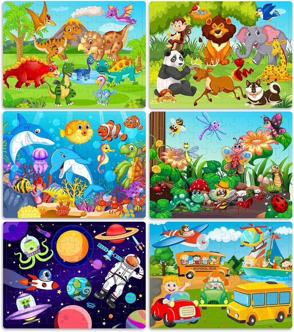 Roberly Wooden Puzzles for Kids Ages 4-8, 60 Pieces Jigsaw for Kids 3 4 5 6 7 8 Preschool Learning Educational Puzzle Toys Set for Boys Girls - Dinosaur, Ocean, Animal, Insect, Space, Vehicles