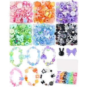 450PCS FIVEIZERO Assorted Acrylic Beads for Bracelet Making, Flower Star Heart Butterfly Candy Gummy Bear Kawaii Aesthetic Cute Beads for Jewelry Making, Keychains, Necklace, Phone Charms, DIY Crafts (6 Colors Bracelet Making Kit)