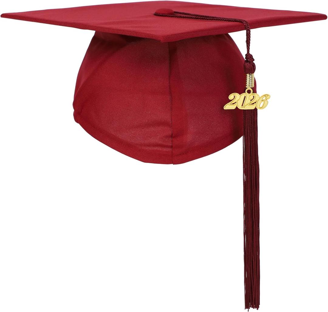 2 x FtyFty Unisex Adult Matte Graduation Cap with Tassel Year Charm (Red)