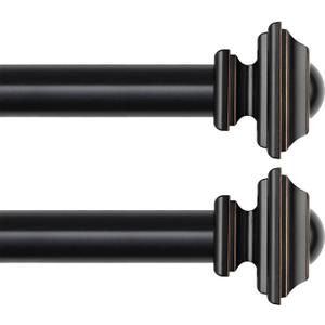 KAMANINA 2 Pack Curtain Rod 48 to 84 Inches (2.6-7.1ft), 1 Inch Curtain Rods for Windows, Single Drapery Rods with Square Finials, Black