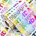 LeZakaa Birthday Wrapping Paper Roll, Happy Birthday Lettering Colorful Holographic Foil Design for Baby Shower, Holiday Party Gift Wrap, Mini Roll, 17in x 16.4Ft