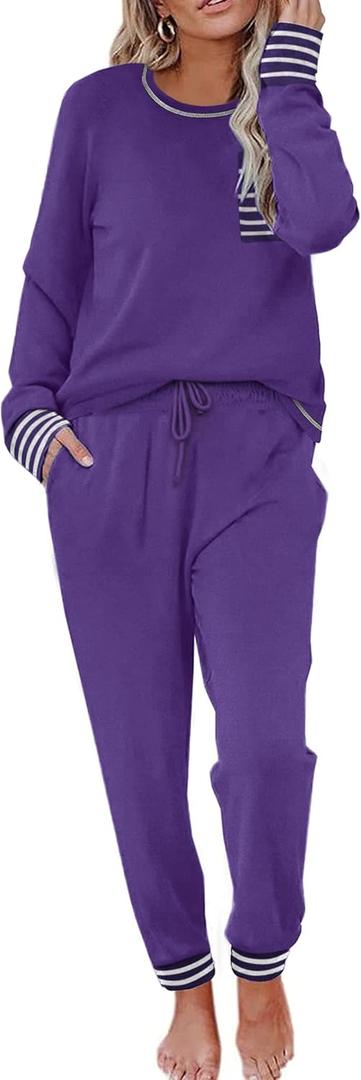 Ekouaer Pajamas Women's Long Sleeve Sleepwear with Long Pants Soft Loungewear Pj Set Small (Purple)