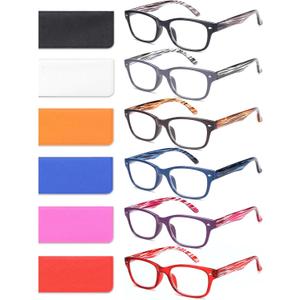 6 Pack Reading Glasses for Women Men Blue Light Blocking Spring Hinge Computer Readers, Anti Eyestrain/Glare (6 Mixed C1)