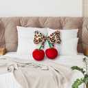 Beeveer Leopard Cheetah Bow Cherry Pillow Coquette Room Decor Preppy Stuff Gifts for Teen Girl Funny Trendy Decorative Pillow Cushions for Bedroom Living Room Sofa Bed Chair Christmas Preppy Gift