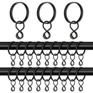 50 Pack Black Curtain Rings with Eyelets 1.5 Inch Inner Diameter Eyelet Curtain Rings for Pin Hooks Metal Drapery Ring with Clips