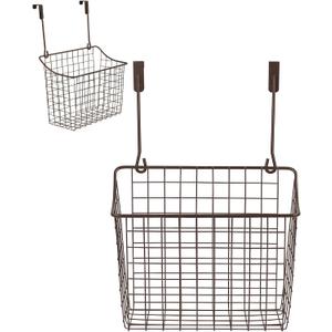 Spectrum Hanging Baskets for Organizing (Large, Bronze) - Grid Over the Cabinet Wire Basket for Kitchen or Bathroom - Door Hanging Storage Organizer for Cleaning Supplies, Washcloths, & Hand Towels
