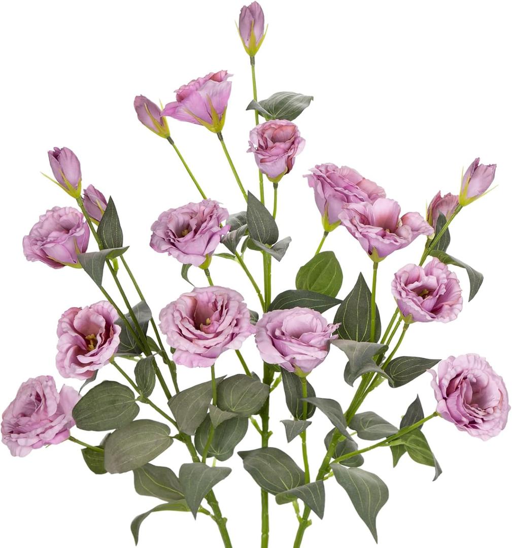 34.5" Purple Artificial Flowers Silk Fake Flower 3Pcs Eustoma Lisianthus Flowers with Long Stem Faux Flowers Arrangement Branch with 4 Heads for DIY Wedding Party Centerpiece Bouquet Table Home Decor