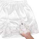 Women Satin Silk Lace Shorts, Elastic Waist Y2K Pajama Shorts Silky French Knickers Half Slip Mini Pjs Bottom (White)