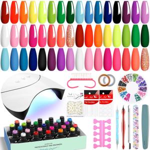 VANREESA 42 Pcs Gel Nail Polish Kit with U V Light 24 Colors Nail Polish Gel Kit Bright Red Orange Yellow Green Blue Purple Pink Complete Nail Kit with Manicure Tools Gifts for Women (Bright & Trendy Collection)