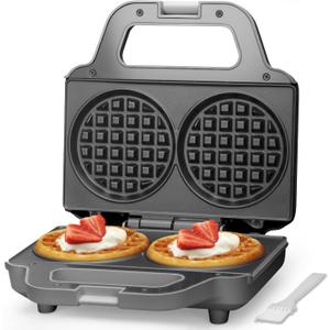 4 Inch Double Mini Waffle Maker Machine, Chaffle Maker, Waflera Electrica, Small Waffle Iron for Waffles, Keto Chaffles, Hash Browns, Cookies, Grey