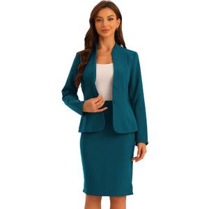 Allegra K 2 Piece Suit Skirt Set for Women's Business Formal Collarless Blazer and Pencil Skirts (Large)