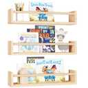 Fixwal Nursery Shelves, 16.5 Inch Floating Bookshelves for Wall Set of 3, Baby Nursery Decor, Solid Wood Wall Mounted Shelves for Books (Natural Wood)