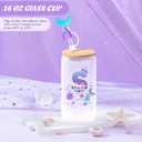 Clexela Birthday Gifts for 4 5 6 7 8 9 10 11 12 Year Old Girls Monogrammed Initial Glass Cups,16oz Glass Cups with lid and straw, Personlized Valentine Mermaid Gifts for Kids Girls Purple S