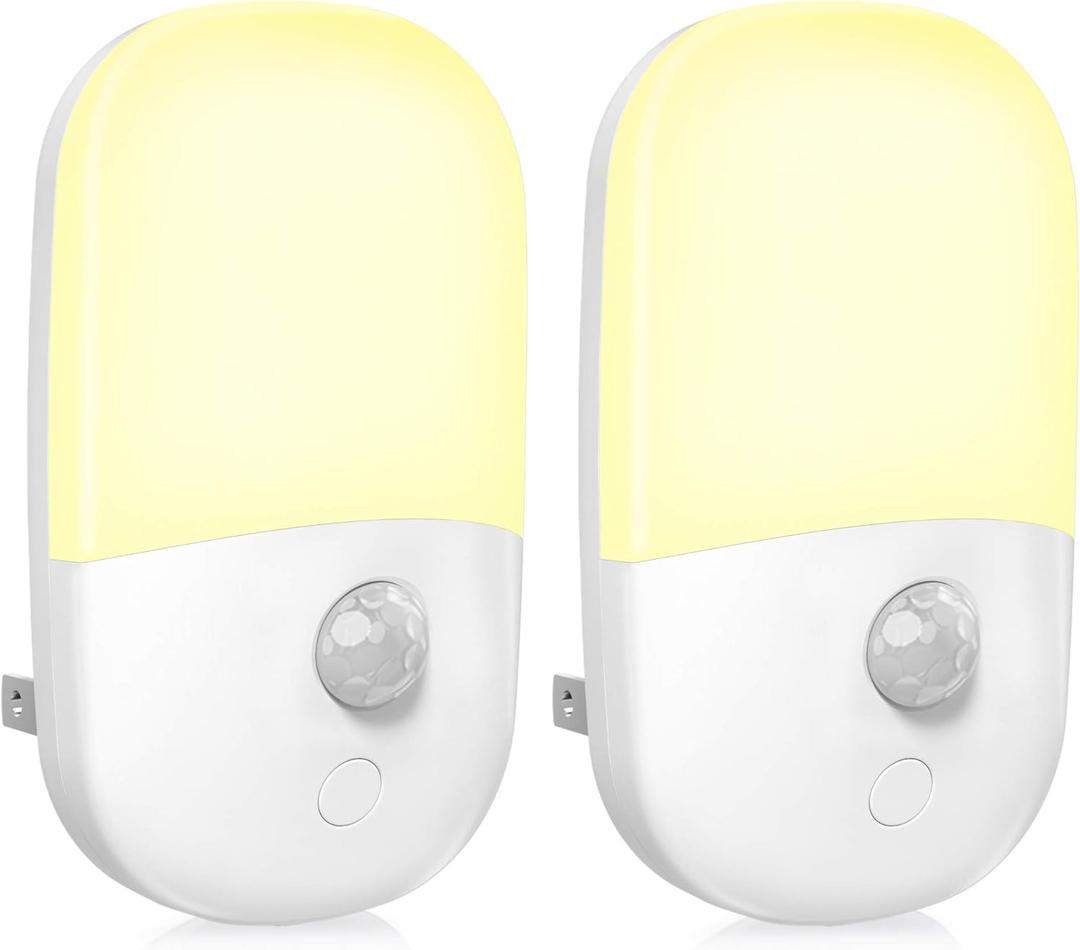 MAZ-TEK Plug in Motion Sensor Dimmable Night Light, Soft Warm White LED Nightlight with Dusk to Dawn Motion Sensor, Adjustable Brightness for Bedroom, Bathroom, Kitchen, Hallway, Stairs,2 Pack