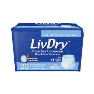 LivDry Adult S Incontinence Underwear, Overnight Comfort Absorbency, Leak Protection, Small, 4 bags 0f 20