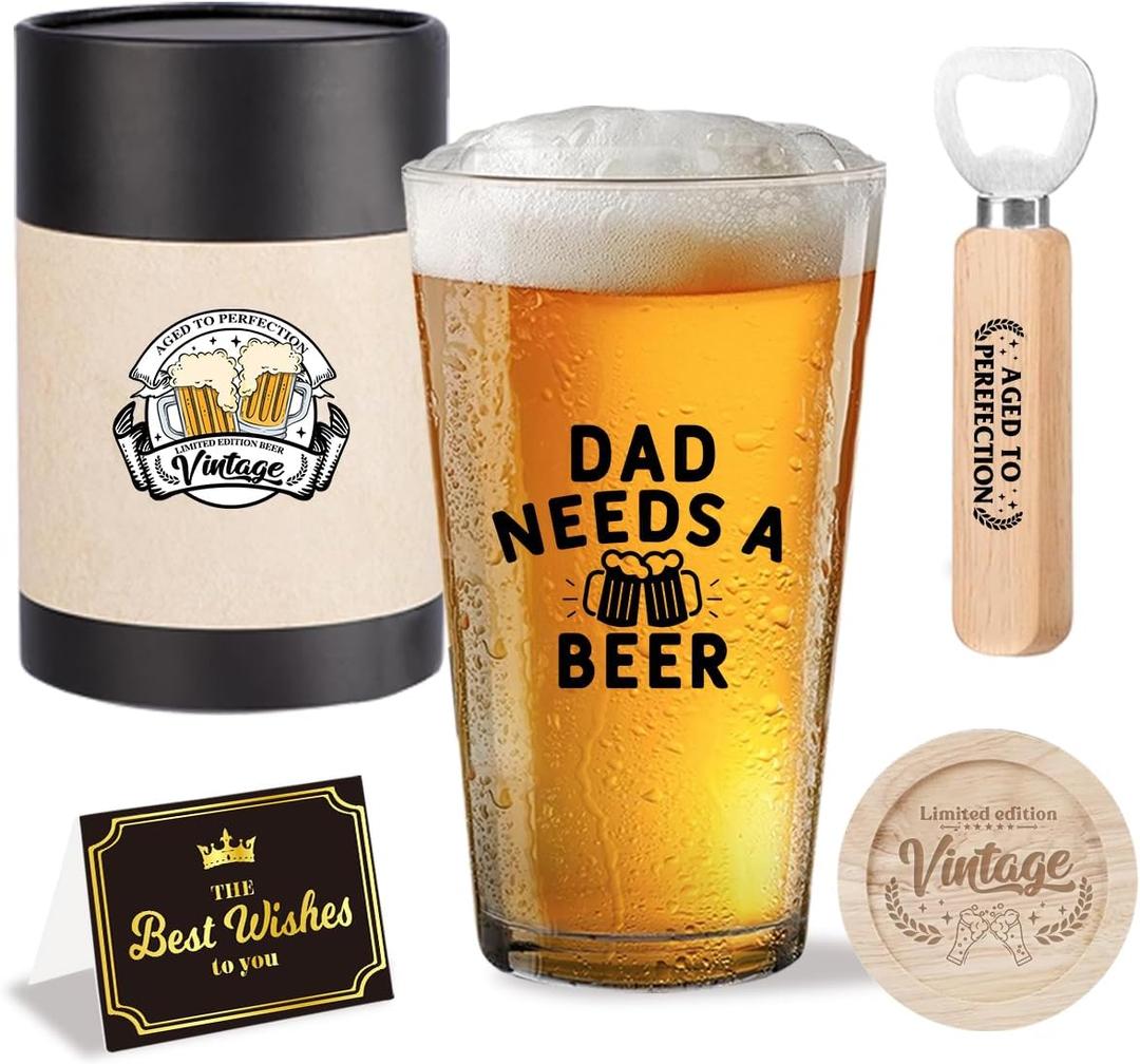 Funny Dad Fathers Day Retirement Gift Christmas Retired Valentines Birthday Gifts for Dad Men Father Daddy Beers Lovers Husband Cool Beer Drinking Glass Gift