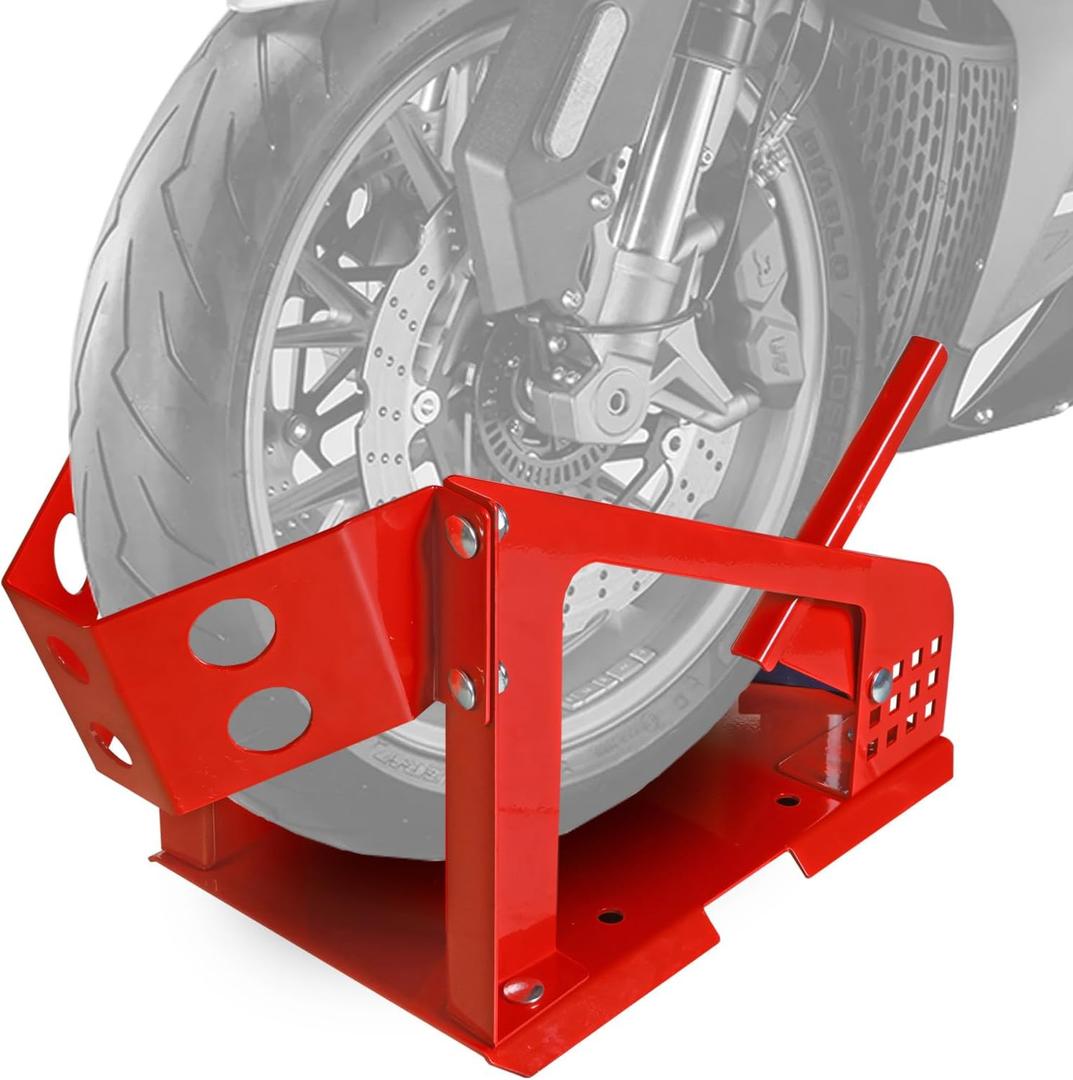Jack Boss Motorcycle Wheel Chock, Motorcycle Stand Up to 1800 Lbs, Wide Range Less Than 6 Inch, 12 Holes Support Adjustable Front Tire Stand Chocks for Most Motorcycle