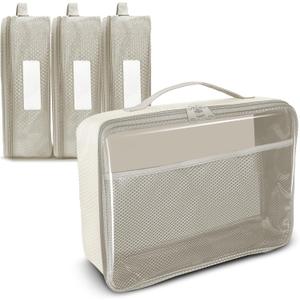 Toy Storage Bag, On the Go Toy Storage Organizer, Car Toy Organization, Blocks Travel Bag, Activity Bags for kids, Traveling Carrying Case, Storage Organizer (Large 4pc Beige Bags)