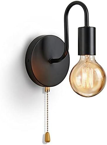 Black Pull Chain Wall Sconce with Switch Vintage Wall Lights E26 Industrial Wall Lamp Retro Wall Lighting Hard Wired Sconces Lighting for Mirror Bedroom Hallway