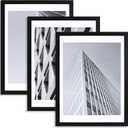 ELSKER&HOME 18x24 Poster Frame Black 3 Pack, Display Pictures 16x20 with Mat or 18x24 Photos without Mat Set of 3, Include 3 Wall Art Prints, Horizontal and Vertical Wall Mounting