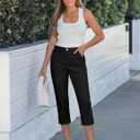 GRAPENT Capri Pants for Women Summer High Waisted Cotton Elastic Waist Dressy Casual Office Work Capris Trousers Pants (Black, XL)
