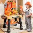 Kids Tool Bench Set with Electric Drill and Realistic Tool, Pretend Play Construction Workbench Toys for Toddlers Ages 3-5 Years Old, Birthday Gifts for Boys Age 3 4 5 6 7 8 Year Old (Orange)