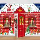 4 Pcs Christmas Door Decorations, 13 x 9 Ft, Extra Large Xmas Door Covers Porch Banners with Roof Backdrop Photography Background for Indoor Outdoor Holiday Office Home Decor(Wall)