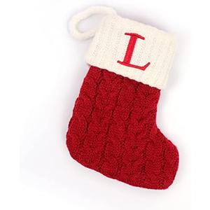 Christmas Stockings with Initials, 7.1 Inches Small Embroidered Letter Knit Red White Christmas Stocking for Family Holiday Decorations and Xmas Tree Fireplace (L)