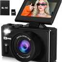 5K Digital Camera,80MP Cameras for Photography with 64GB SD Card,Autofoucs Vlogging Camera for YouTube with 180° Flip Screen,18X Zoom,Anti-Shake Compact Vlog Travel Camera for Beginner,Teens,Black