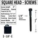 x 3 - Rustic Square Head Lag Wood Screws Decorative Antique Black Square Drive Lag Bolts Black Oxide Coating - in x 3 in - for Hinges, Cabinets & Doors (50, Screws)
