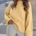 PRETTYGARDEN Women's Fall Oversized Sweaters Casual Crewneck Pullover Long Sleeve Fuzzy Chunky Knit Tops Blouse (Yellow, Large)