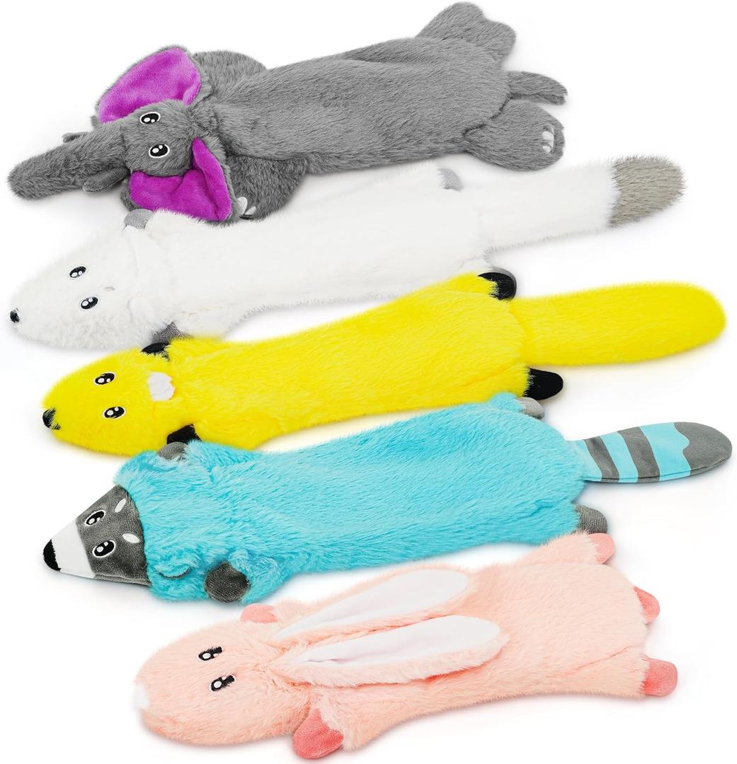 No Stuffing Dog Squeak Toys, Flat Soft Plush Dogs Chew Toy for Small Medium Large Breed Chewer Durable Cute Fun Squeaky Interactive Teething Puppies Pet Supplies to Keep Them Busy Best Birthday Gifts