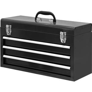 BIG RED 3 Drawer 20 Metal Tool Box Portable Steel Tool Chest with Metal Latch Closure for Garage, Home and Workbench,Black,ANTBD133-XT