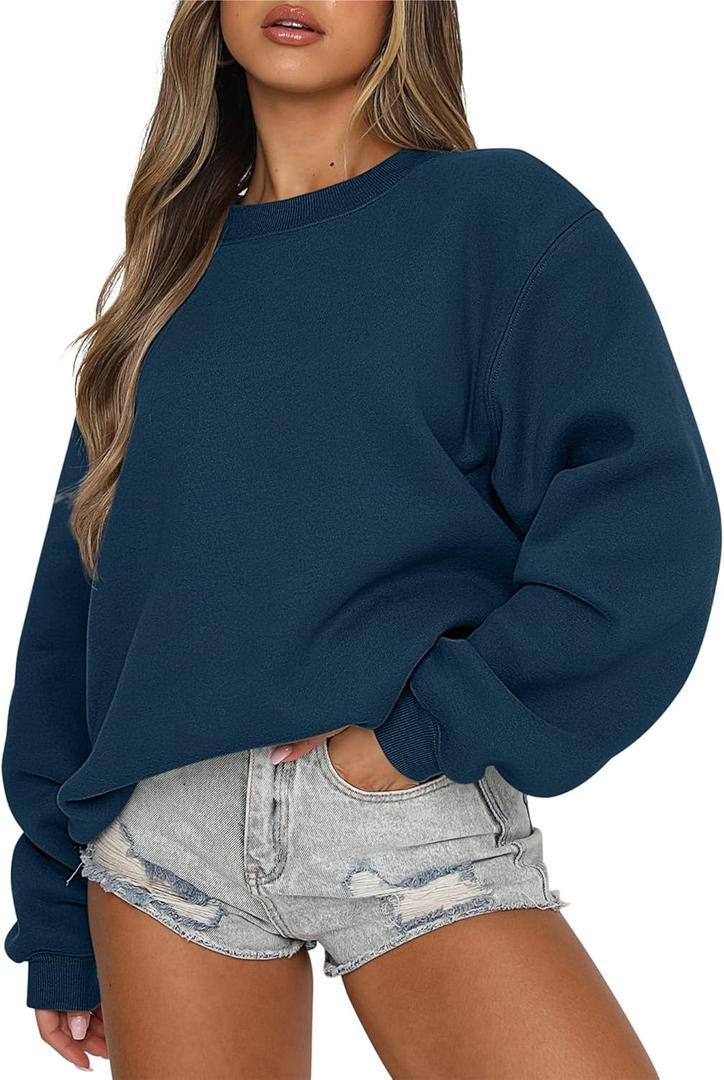 ANRABESS Women's Sweatshirts Hoodies Crewneck Oversized Fleece Pullover Sweaters Cute Top Y2K Teen Girls Preppy Clothes 2024 Navy Blue X-Large