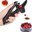 4 x Cherry Pitter, Heavy,Duty Stainless Steel Cherries Pitting Tool, Portable Cherries Corer Stoner Seed Tool with Lock Design, Fruit Pit Remover for Cherry Jam (Black)