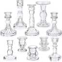 Mumufy 10 Pcs Glass Crystal Taper Candle Holders Clear Glass Candlestick Holder Fit 0.8 Inch Candles Crystal Decorative Candle Stand Centerpiece Table Wedding Dining Party (Classic, Clear)
