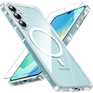 Hensinple for Samsung Galaxy A16 5G Phone Case, Magnetic Samsung A16 5G/4G Case with Screen Protector, Compatible with MagSafe, Not-Yellowing Military Shockproof Cover for Samsung A16 5G Case (Clear)