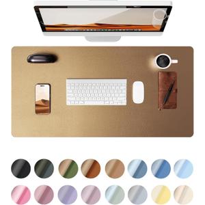 YSAGi Leather Desk Protector, Office Mat, Large Mouse Mat, Non-Slip PU Leather Blotter, Laptop Desk, Waterproof Writing Pad for Office and Home (Bronze, 35.4" x 17")