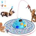 Pawtners Interactive Cat Toy: 5 in 1 Automatic Cat Toy for Indoor Cats, Rechargeable Hide and Seek Toy with PVC Cover, Battery Operated Kitten Laser Toy with Feather Accessories Pack, Blue