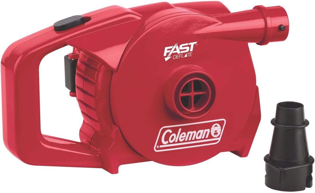 Coleman QuickPump Air Pump for Air Beds & Inflatables, Portable Air Pump with Fast Inflation or Deflation, Battery-Powered/Rechargeable/12-Volt/120-Volt Power Options Coleman QuickPump Air Pump for Air Beds & Inflatables, Portable Air Pump with Fast Inflation or Deflation, Battery-Powered/Rechargeable/12-Volt/120-Volt Power Options