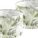 PAPAYA Lamp Shades Set of 2 Green Floral Drum Shade 13"x13"x9" | Hand Crafted,Linen Fabric,Victorian Lamp Shade,Spider Fitter,Bell Lamp Shades for Table Lamps,Floor Lamps,Easy Assembly