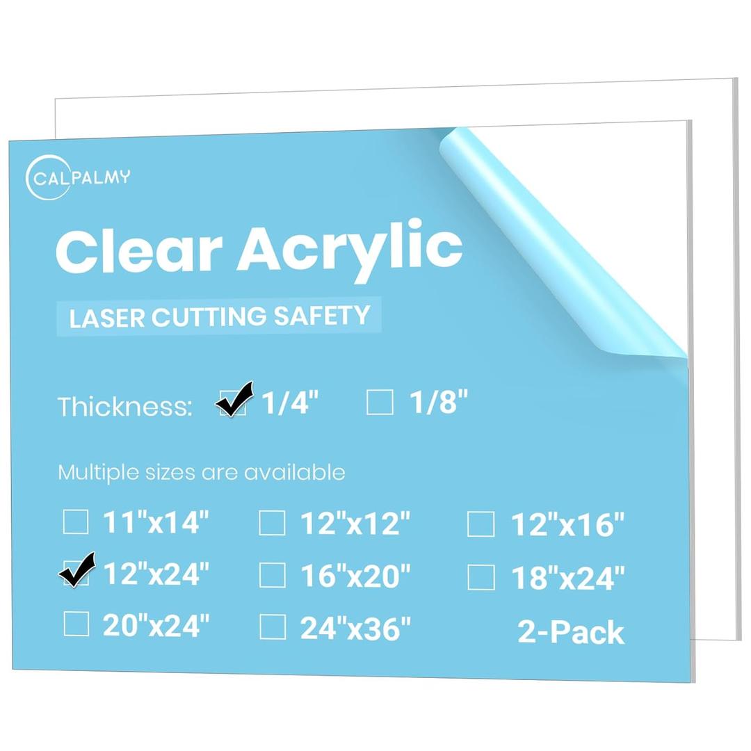 CALPALMY (2-Pack) 12x24 Inch Clear Acrylic Sheet - 1/4 Inch Thick Acrylic Plexiglass Panel for Laser Cutting, DIY Crafts, Signage, and Engraving Projects