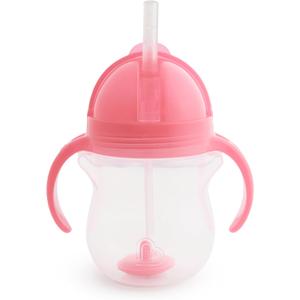 Munchkin Any Angle Sippy Cup for Toddlers, Spill Proof Weighted Straw Cup with Transition Handles for Babies 6 Months and Up, 7 Ounce, Pink
