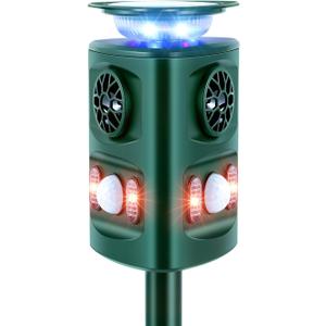 Solar Ultrasonic Animal Repeller 2025, Rechargeable 360 Motion Sensor Deer Repellent Devices, Deer Deterrent with Flashing Light, Repel Dogs Cat Skunk Rabbit Squirrels Yard Garden Outdoor