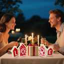 Valentines Day Decorations, 4 Pcs Wood House Shape Sign, Romantic Valentine Decor for Home Office Shelf Tiered Tray Desk Mantle Couple Gifts