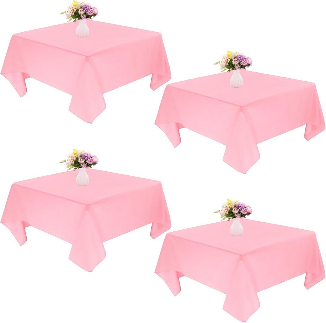 4 Pack Square Table Cloth 70x70 Inch Pink Tablecloth Machine Washable Fabric Polyester Table Cover for Dining, Buffet Parties, Picnic, Events, Weddings and RestaurantsPink