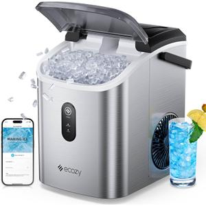 ecozy Nugget Ice Maker Countertop, Smart Portable Crushed Ice Maker with Voice Control, Pellet Chewable Ice 33lbs/24H, Self-Cleaning, with APP WiFi, Timer Function, TDS, for Home/Travel/Office/Party (Silver)