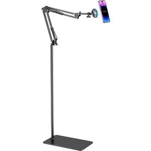 Kefotic Floor Magnetic Phone Holder for Bed Laying Down, Adjustable Bedside Phone Stand for iPhone Magsafe, Headboard Cell Phone Mount for Reading (Black)