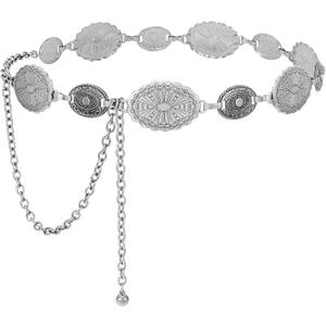 XZQTIVE Western Concho Belt for Women Silver Gold Metal Cowgirl Country Rodeo Turquoise Chain Belt for Dresses Jeans