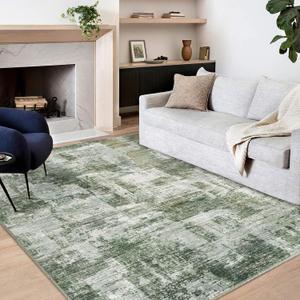 6x9 Area Rugs - Machine Washable Area Rugs for Living Room, Soft Washable Rugs 6x9, Non-Slip Washable Area Rug, Stain Resistant Abstract Low Pile Thin Washable Rug (6'x9', Green)